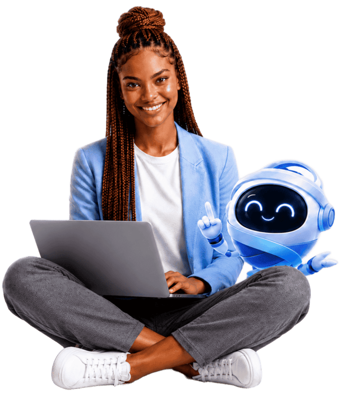 Student with laptop and AI assistant